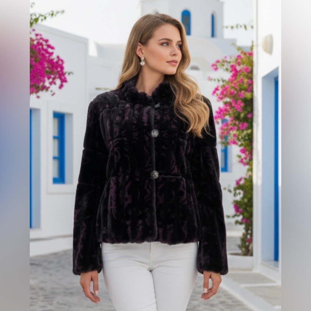 Utex Women's Plush Black and Purple Teddy Jacket